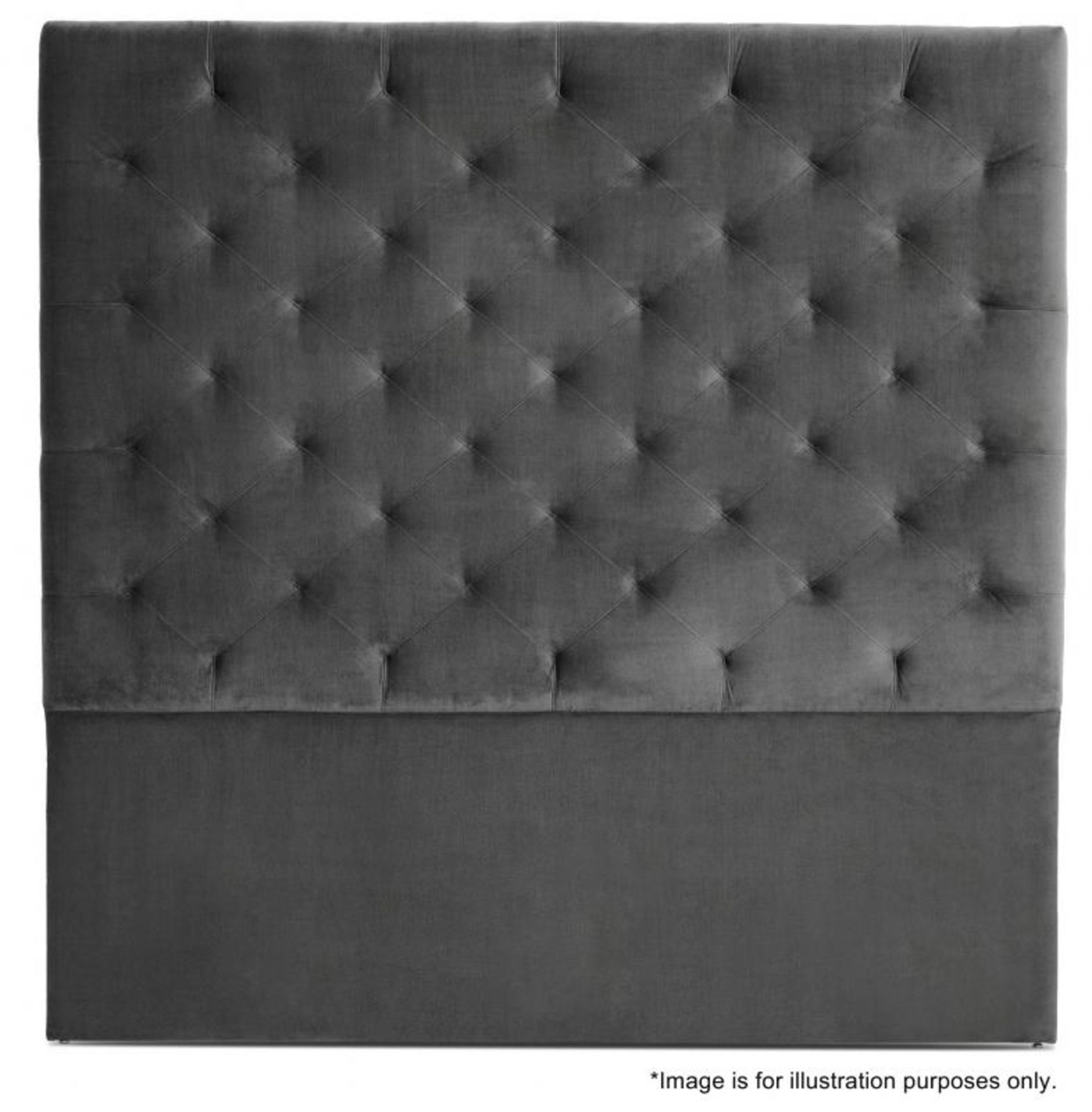 1 x Eichholtz 'Cesare ' Chesterfield-Inspired Upholstered Headboard In A Granite Grey Velvet - Dime - Image 2 of 10