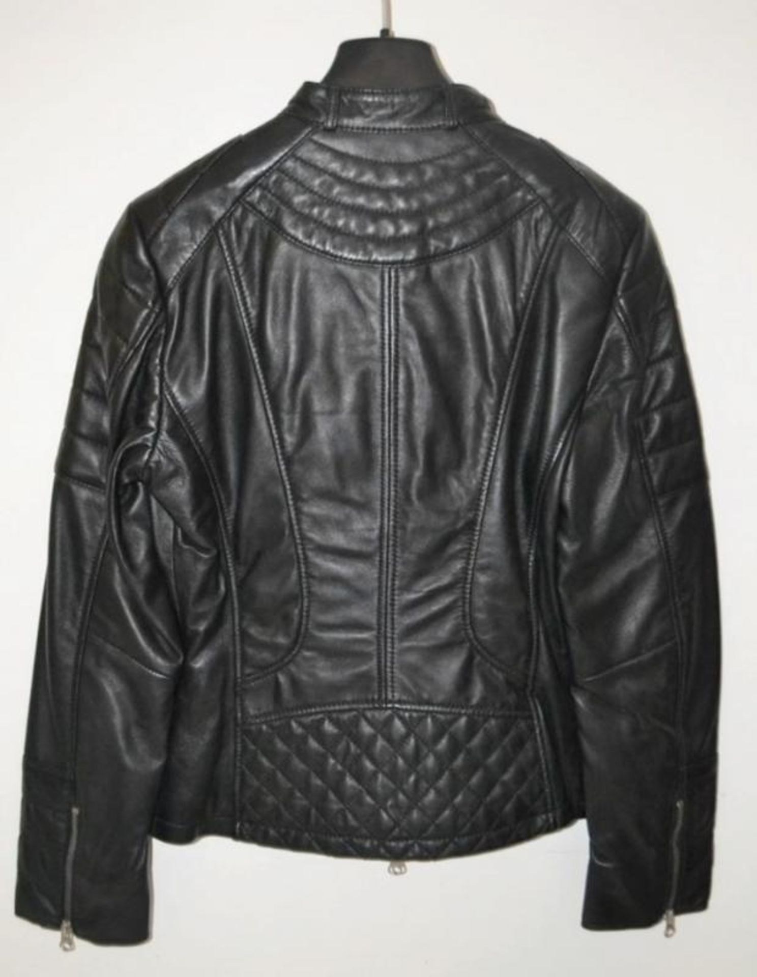 1 x Steilmann Black Fine Sheepskin Leather Biker Jacket - Features Zipped Pockets And Padded Panels - Image 4 of 12