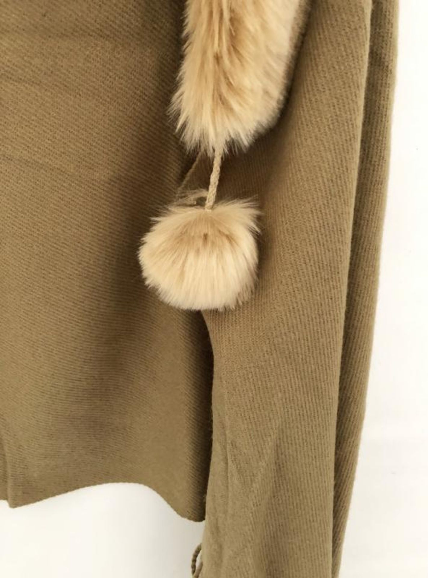 1 x Steilmann Ladies Khaki Shawl Cardigan Which Features 2 Faux Fur Pom Pom's And Attached Built In - Image 3 of 4