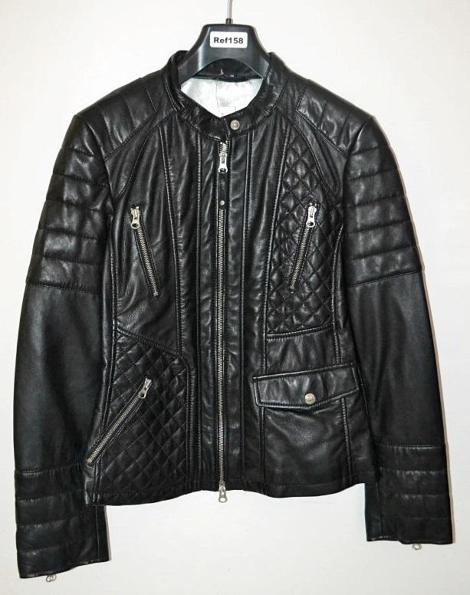 1 x Steilmann Black Fine Sheepskin Leather Biker Jacket - Features Zipped Pockets And Padded Panels