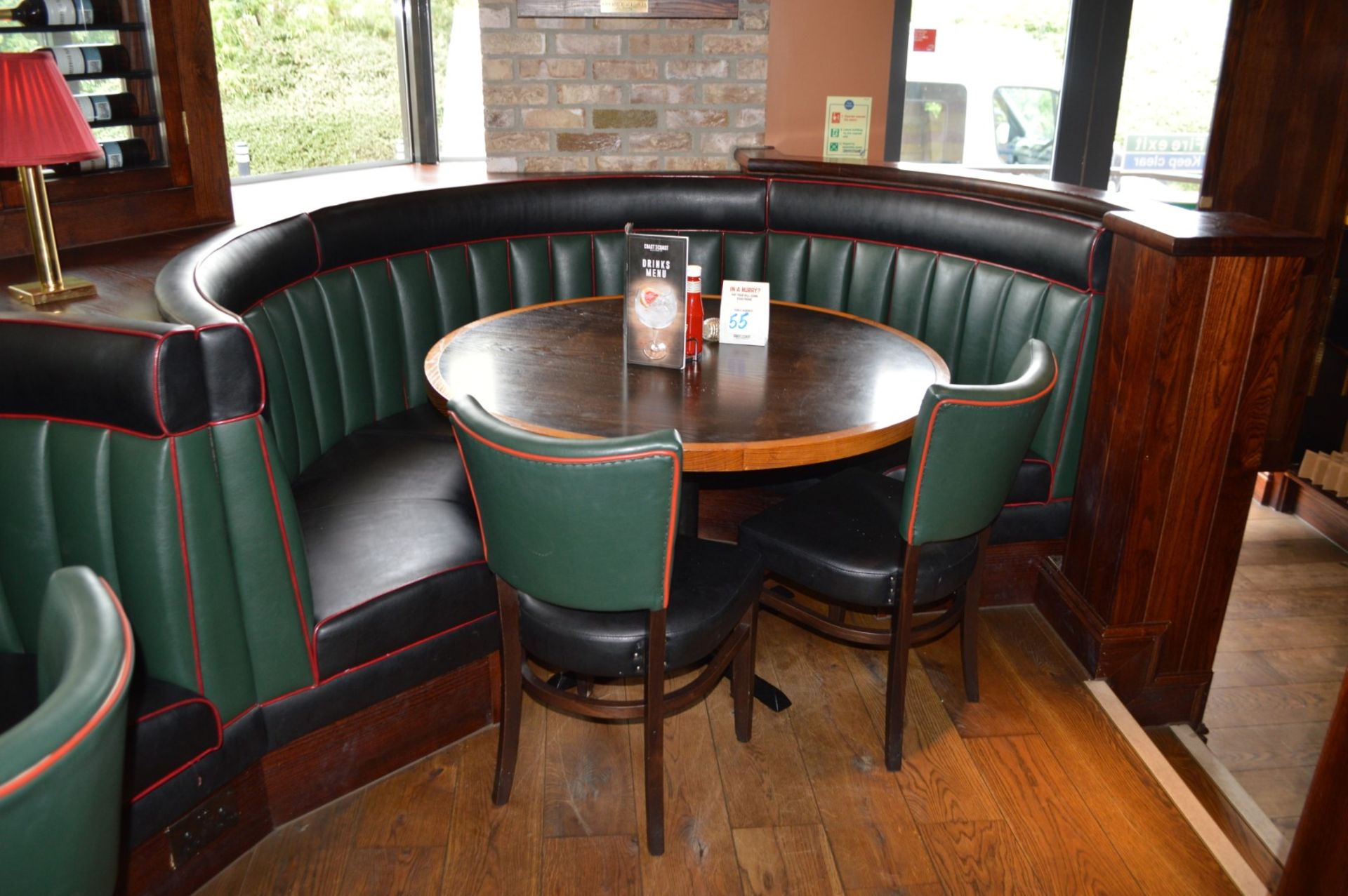 1 x Contemporary Semi Circle Seating Booths - Features a Leather Upholstery in Green and Black, - Image 2 of 3