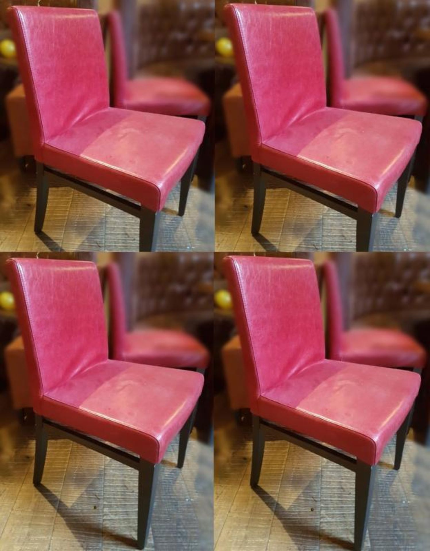 4 x Hard-wearing Red Leather Upholstered Commercial Dining Chairs - Recently Removed From A City Cen