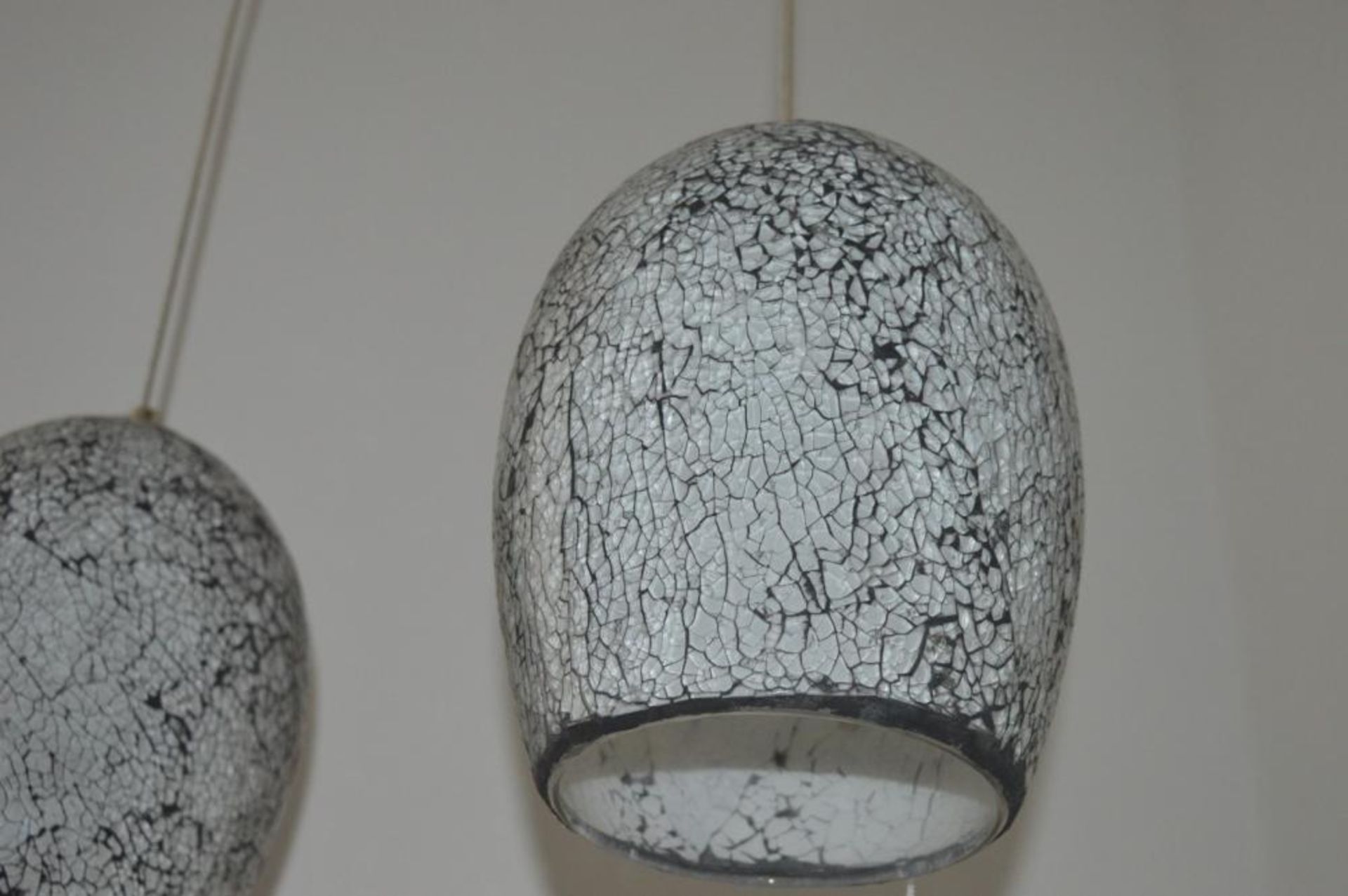 1 x Crackle White Mosaic Glass 3 Light Fitting With Dome Shades and Satin Silver Trim - Ex Display S - Image 2 of 4