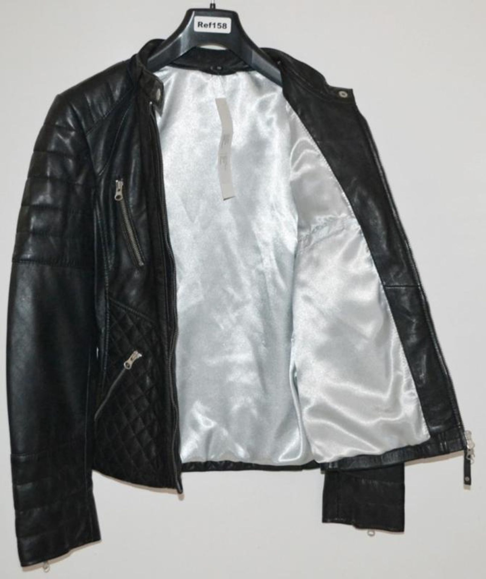 1 x Steilmann Black Fine Sheepskin Leather Biker Jacket - Features Zipped Pockets And Padded Panels - Image 12 of 12