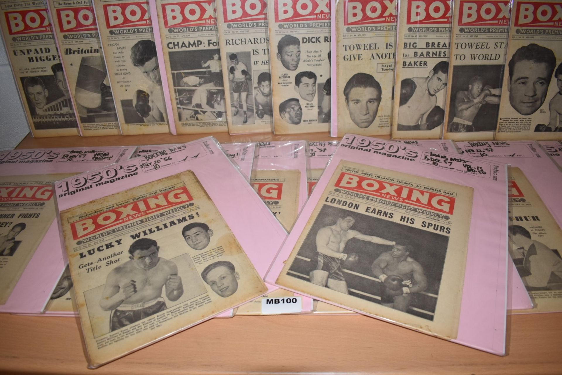 56 x Vintage Boxing News Magazines Dated 1955 to 1959 - Ref MB100/101/102 - Individually Packaged