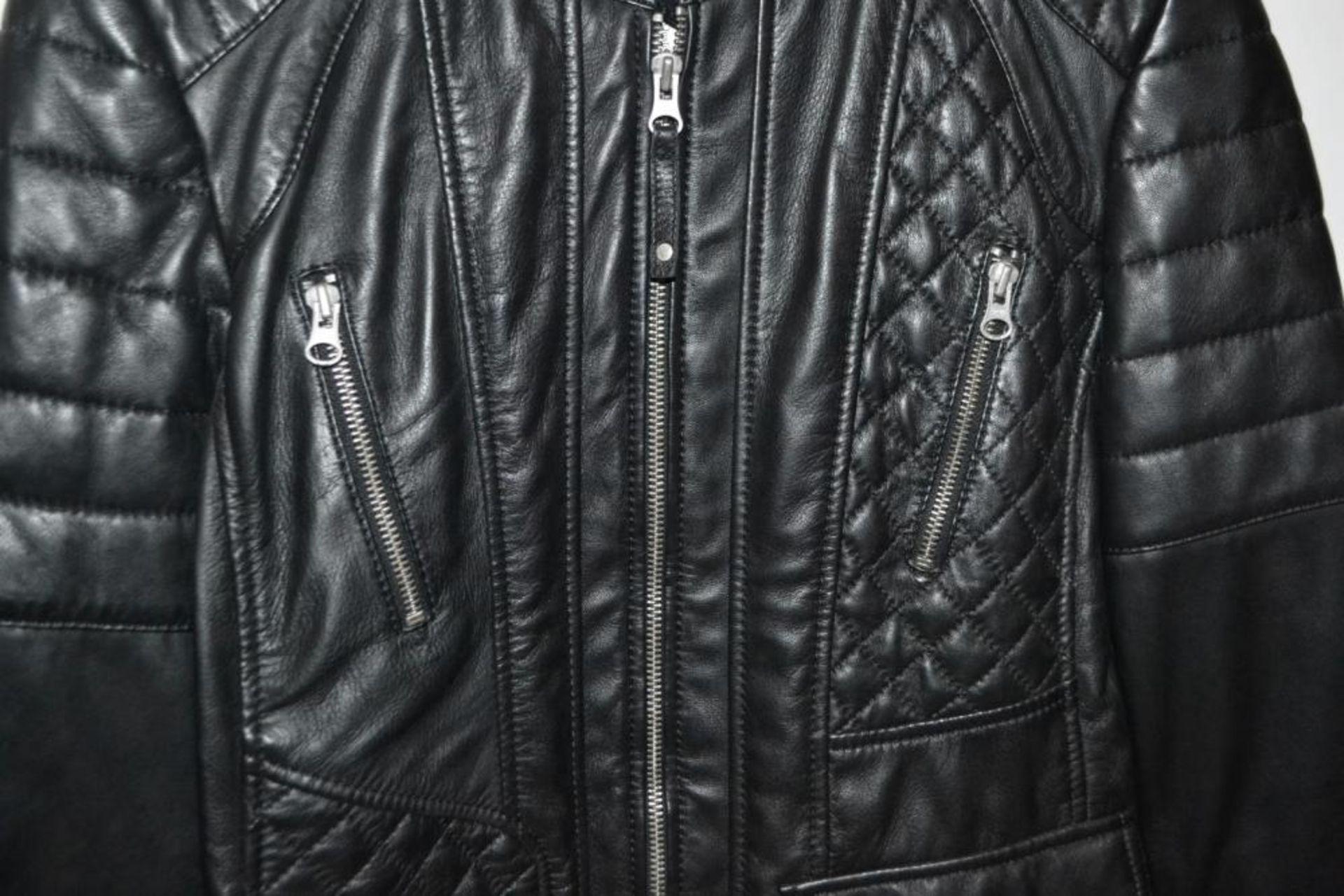 1 x Steilmann Black Fine Sheepskin Leather Biker Jacket - Features Zipped Pockets And Padded Panels - Image 2 of 12