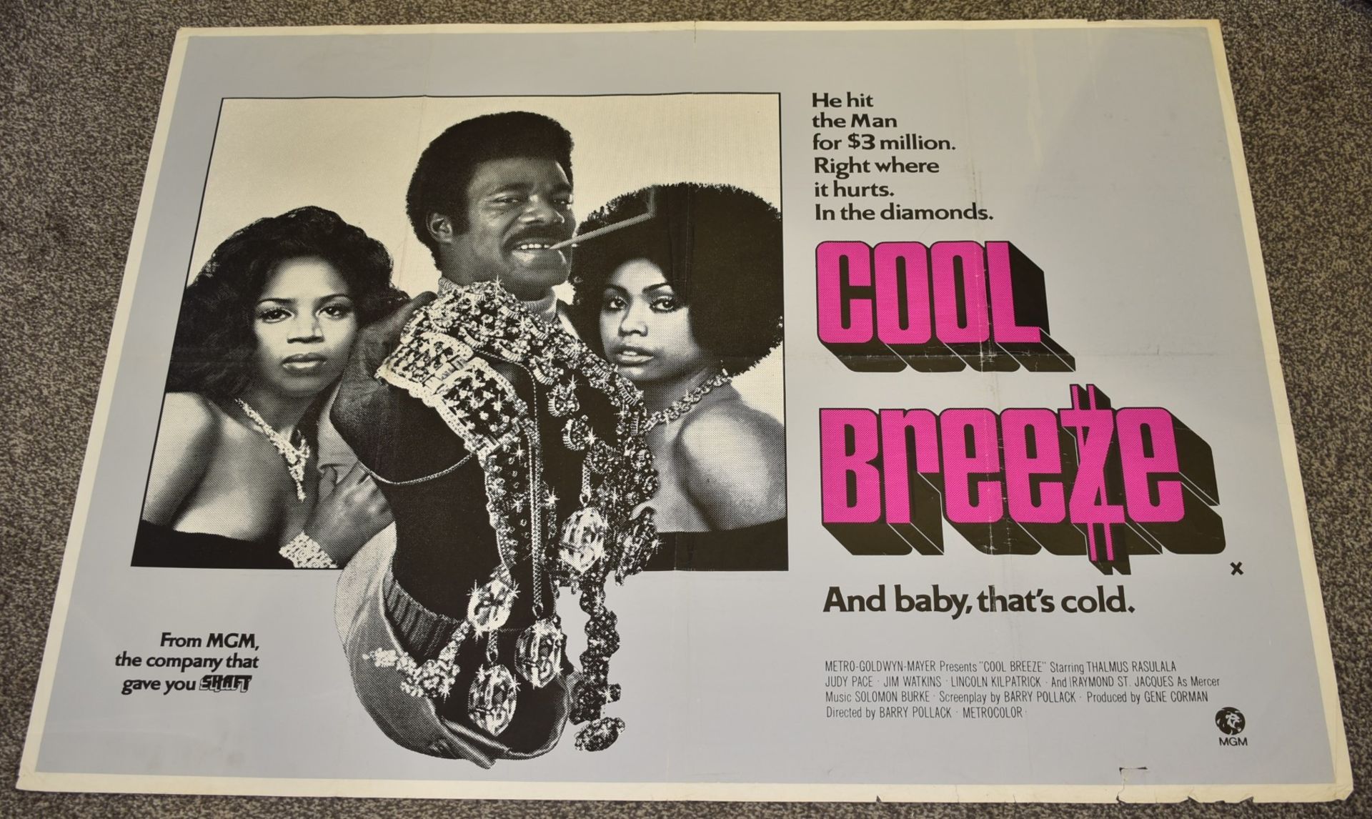 1 x Quad Movie Poster - COOL BREEZE - Starring Thalmus Rasulala, Judy Pace, Jim Watkins - 1972