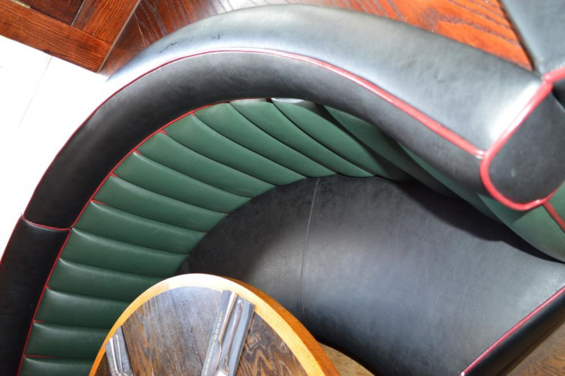 1 x Contemporary Semi Circle Seating Booths - Features a Leather Upholstery in Green and Black, - Image 3 of 3