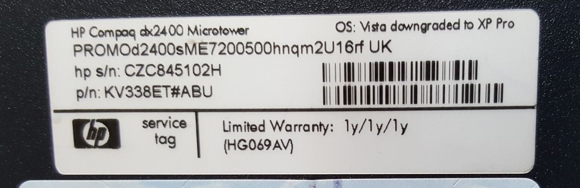 1 x HP Compaq DX2400 Desktop PC Intel Core 2 Duo 3 GHz 2GB RAM - Ref LD400 - Image 6 of 6