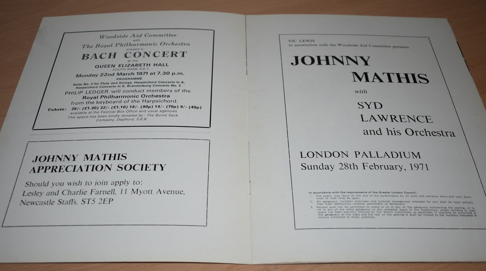 1 x Johnny Mathis With Syd Lawrence and His Orchestra - London Palladium 1971 Brochure - Ref MB138 - - Image 2 of 3