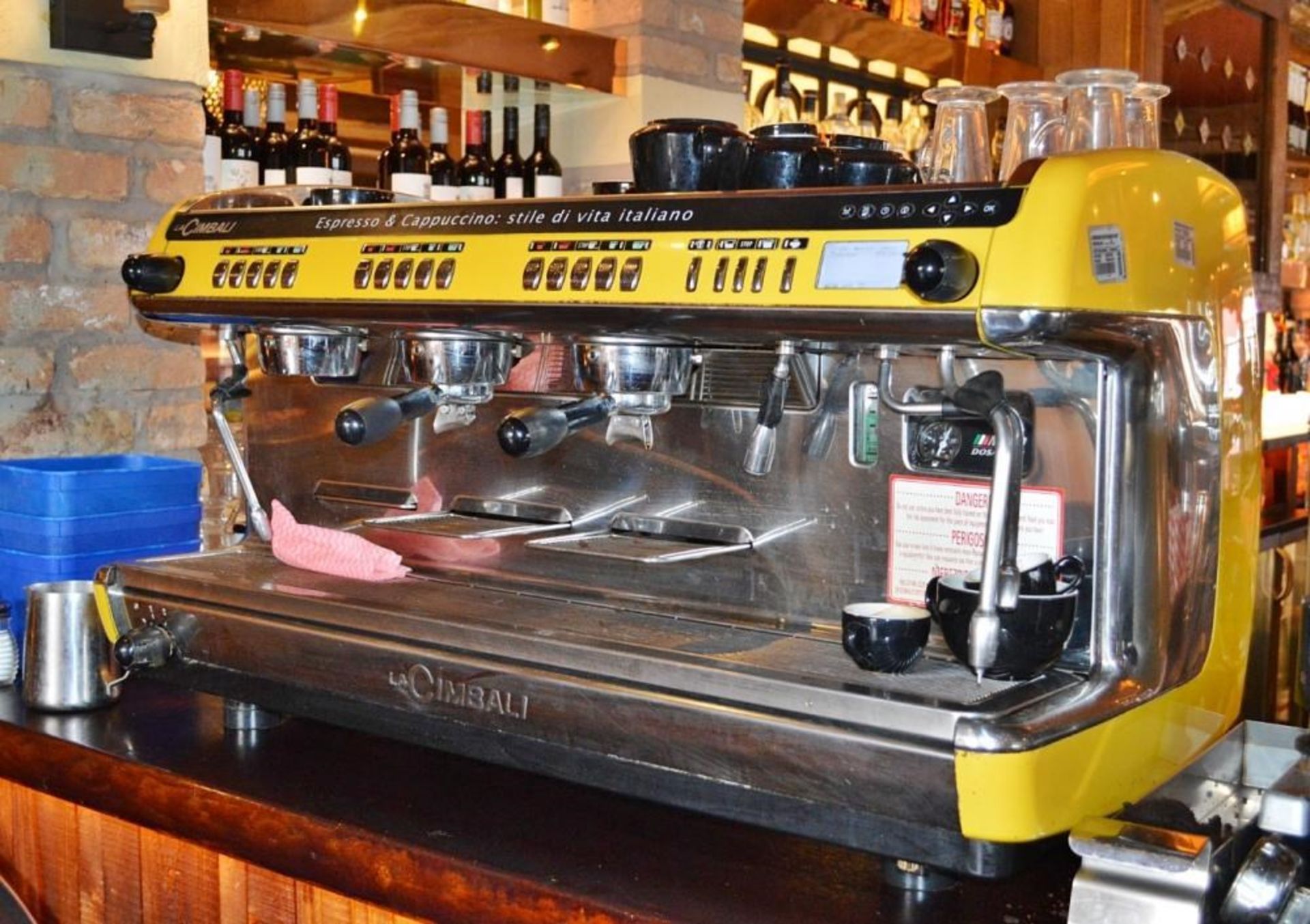 1 x La Cimbalie Espresso 3 Group Coffee Machine in Yellow - Model M39 Dosatron - H100 x W100 x D57 c