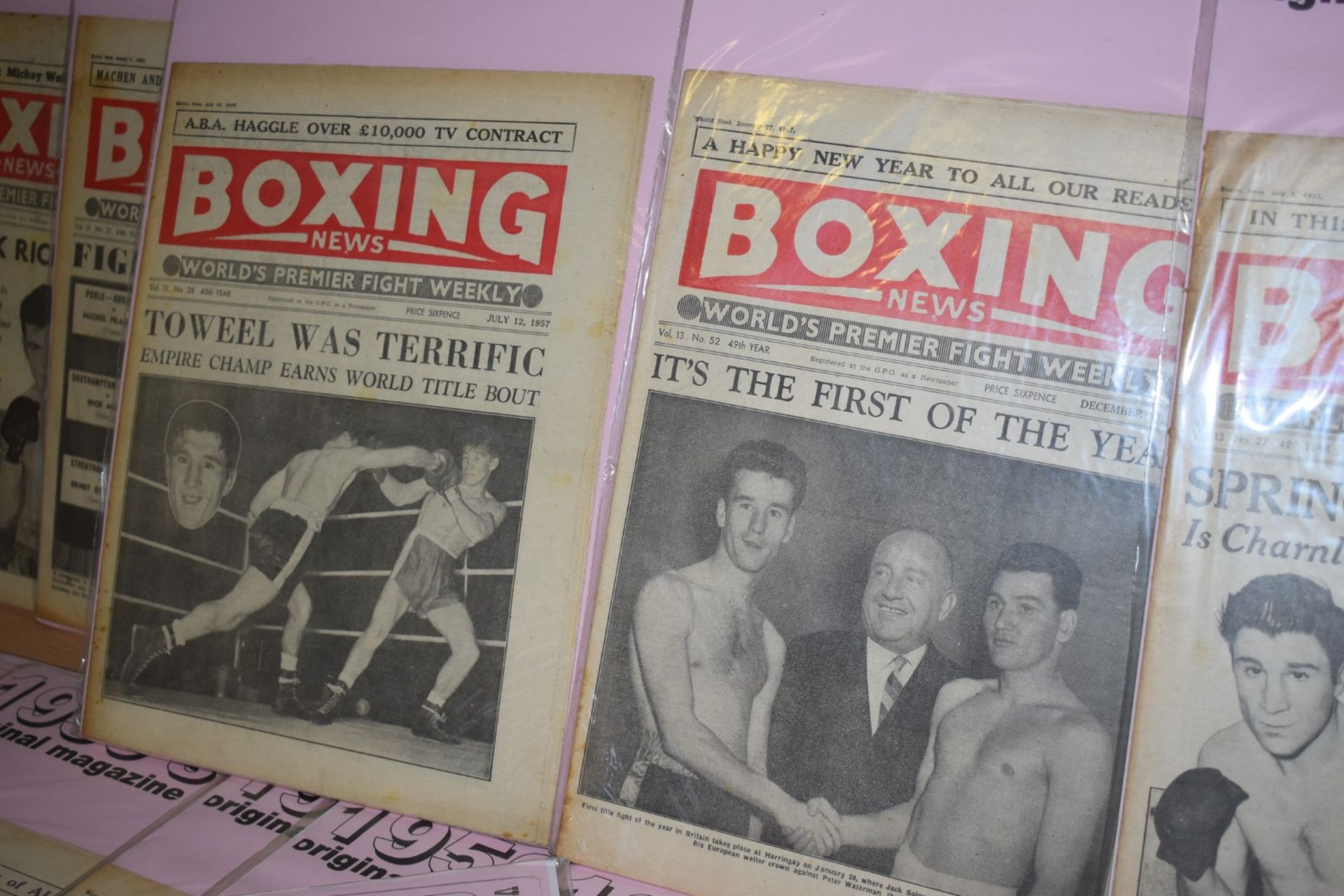 56 x Vintage Boxing News Magazines Dated 1955 to 1959 - Ref MB100/101/102 - Individually Packaged - Image 25 of 28