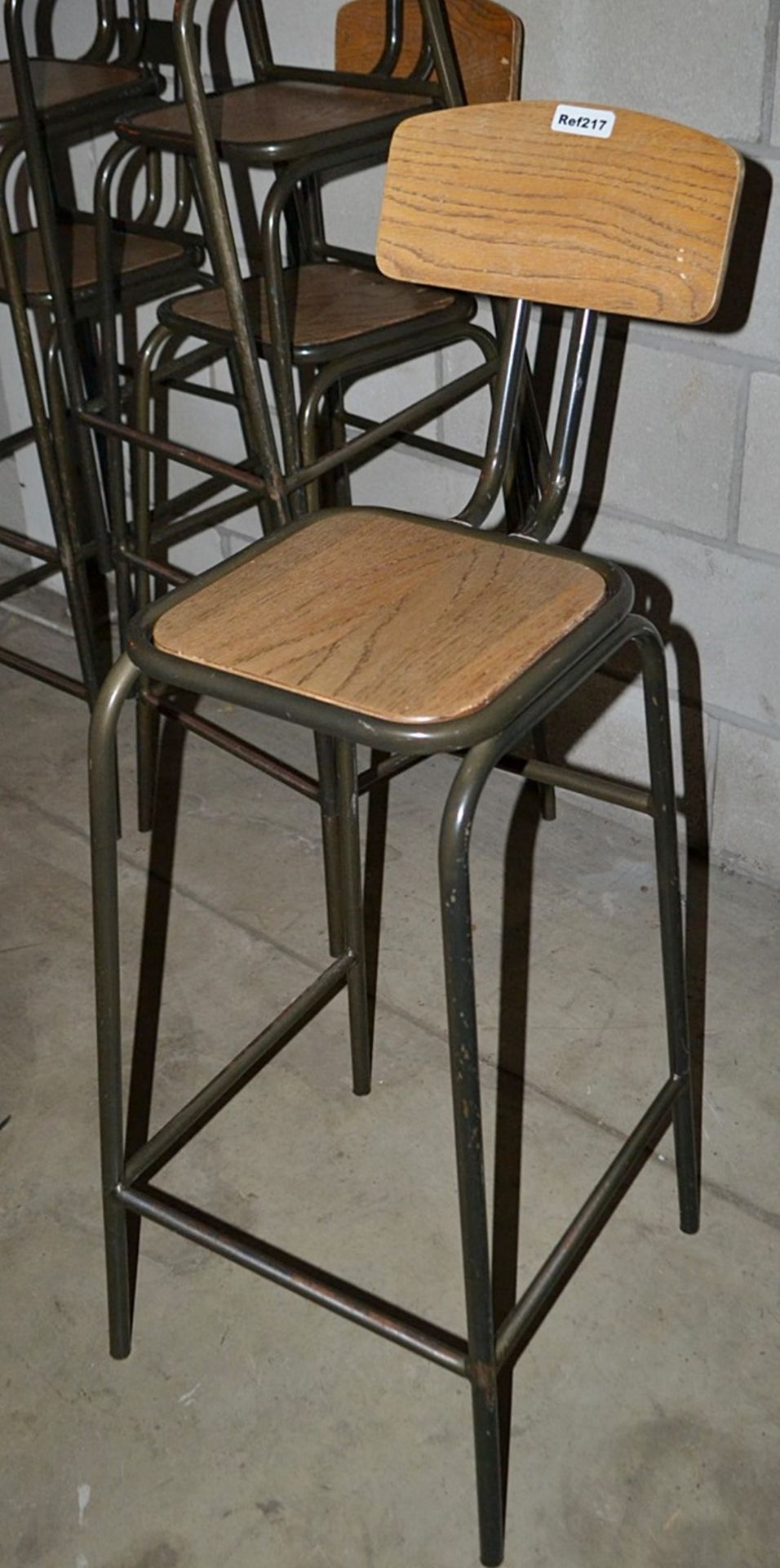 6 x Wooden Seated, Metal Framed Bar Stools - Recently Removed From A Well-known Themed Restaurant