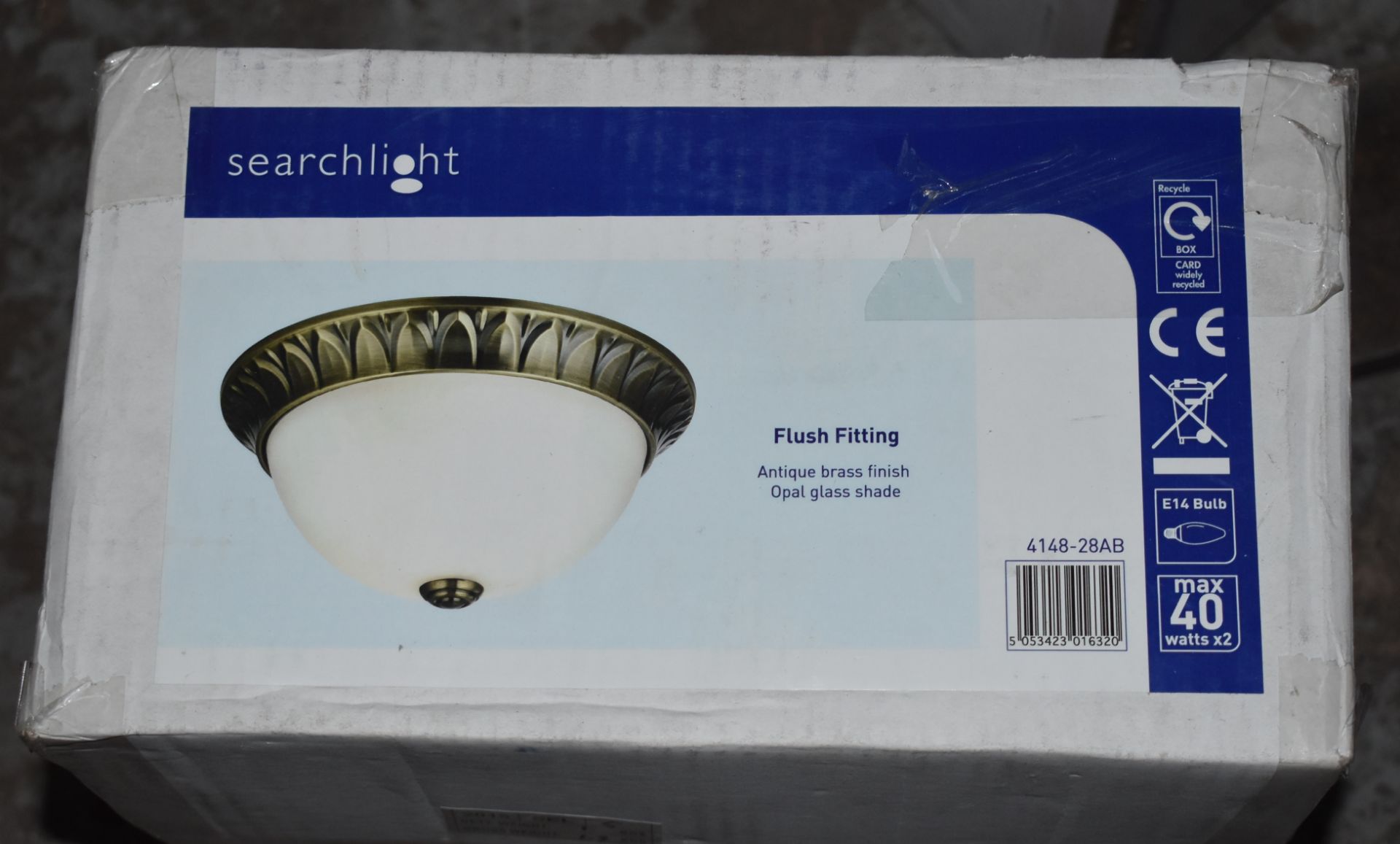 1 x Searchlight Antique Brass 2 Lamp Traditional Flush Ceiling Light with Frosted Glass 280mm - - Image 2 of 2