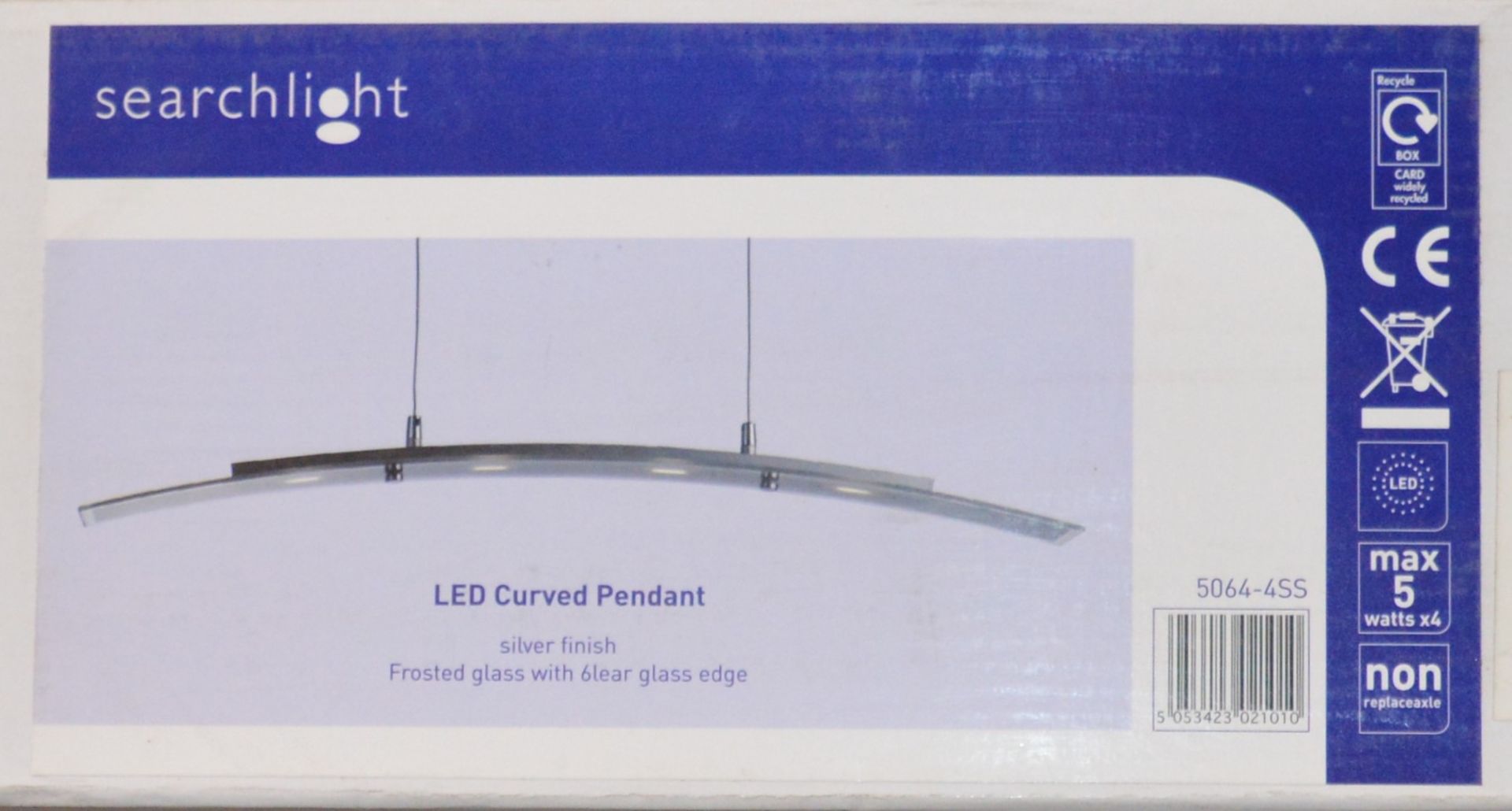 1 x Searchlight LED Curved Bar Ceiling Light With Silver Finish and Frosted/Clear Glass Panel -