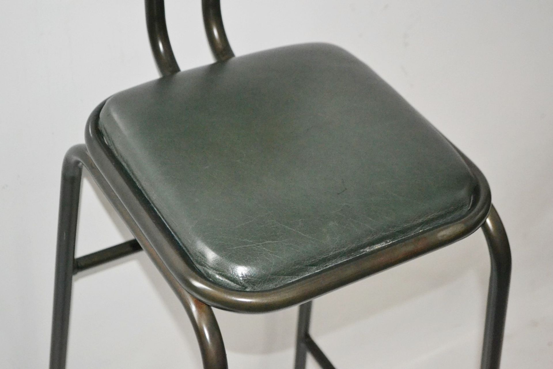 4 x Bar Stools With Green Leather Upholstered Seats - Recently Removed From A City Centre Mexican - Image 8 of 8
