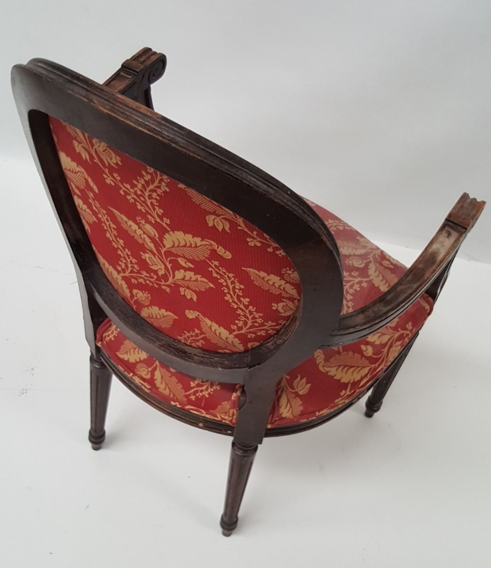 6 x Antique Style Wooden Chairs Upholstered In Red Fabric With Gold Leaf Design - CL431 - Image 6 of 8