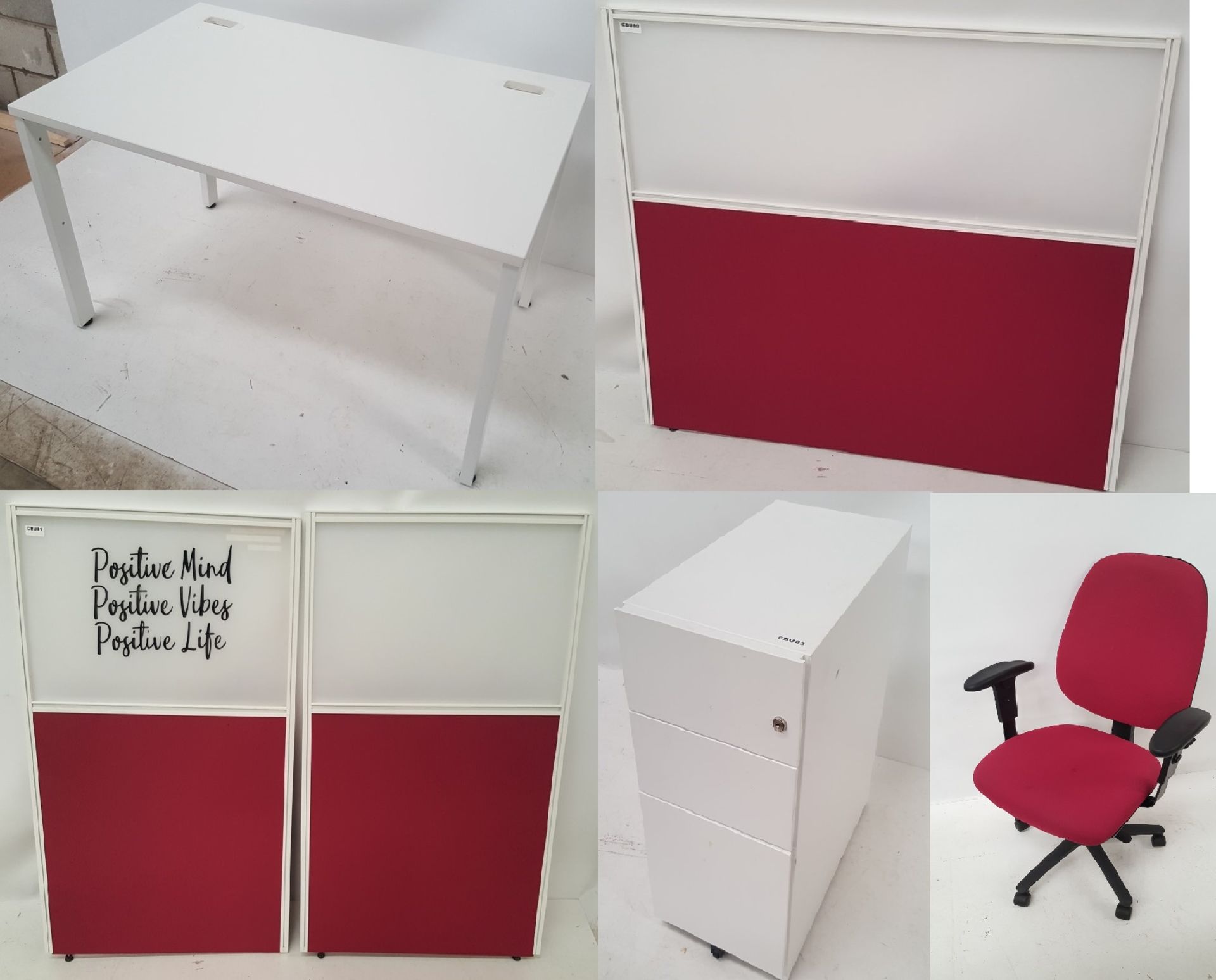 4 x Gresham Contemporary Office Desk Sets in White - Includes Desks, Swivel Chairs, Drawer Pedestals