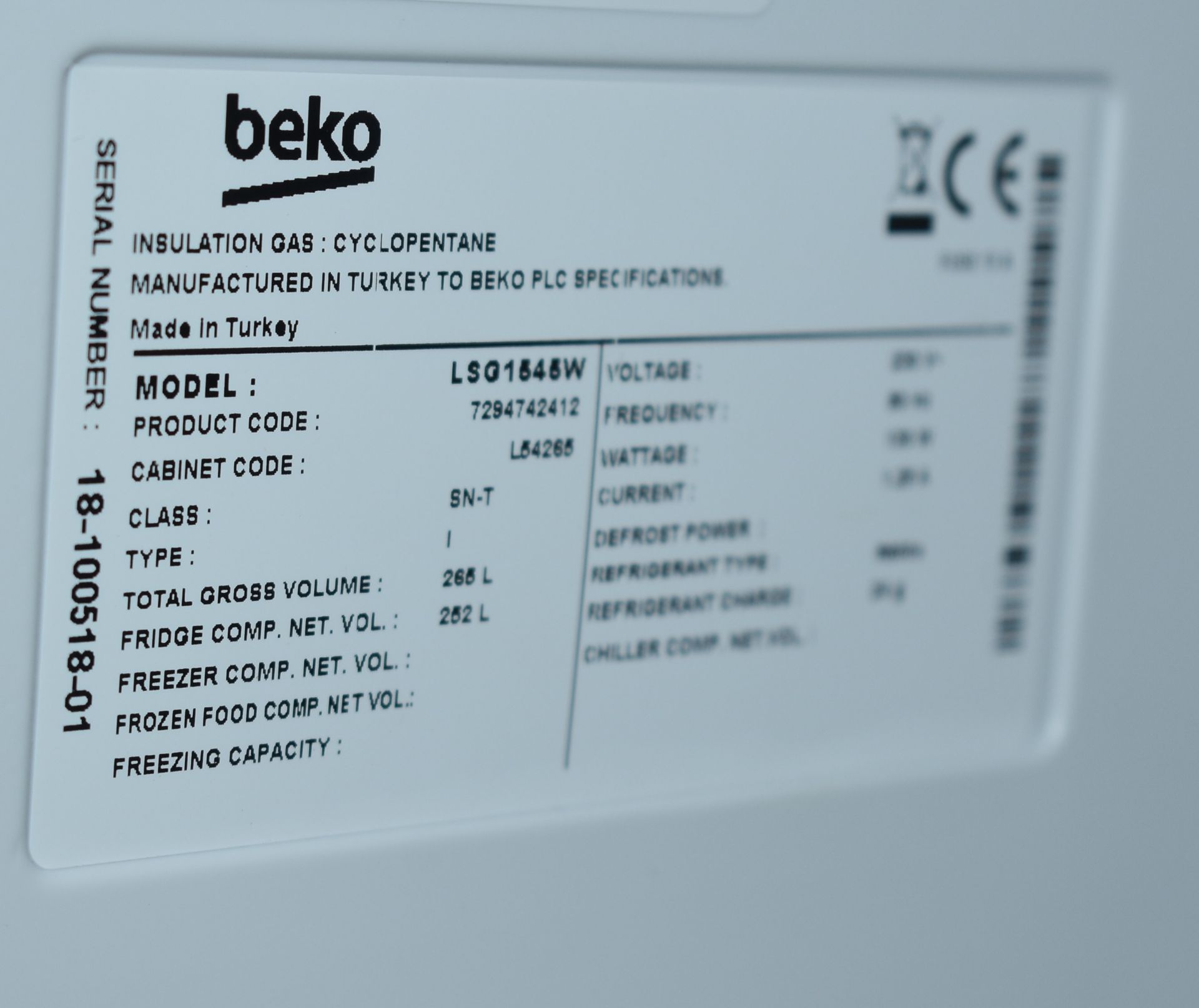 1 x Beko LSG1545W Upright Fridge - Excellent Clean Condition With User Manual and Accessories - - Image 5 of 5