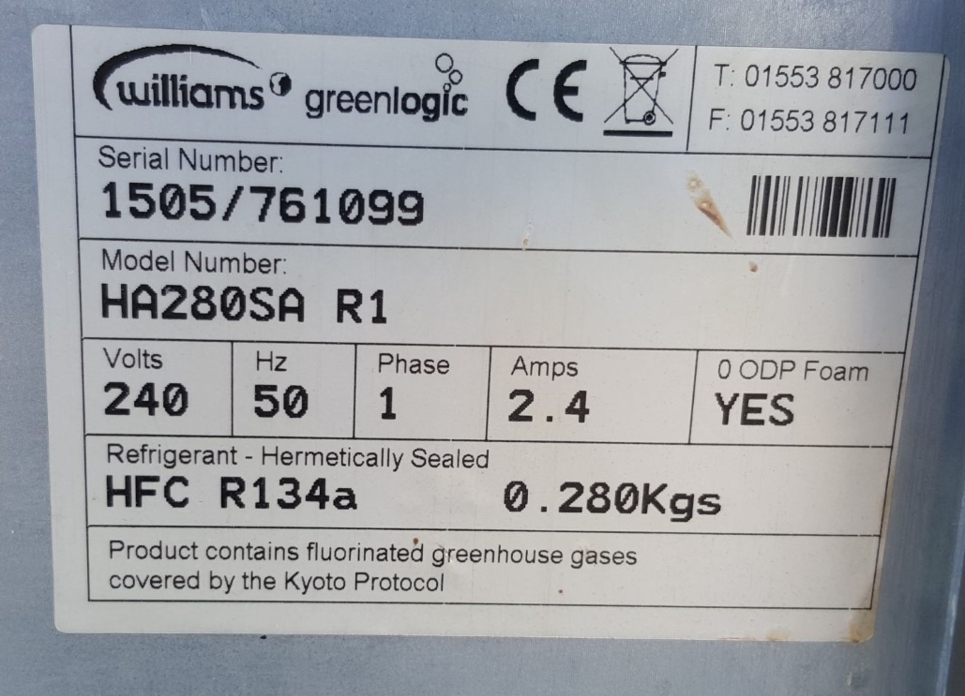 1 x Williams HA280SA Double Door Undercounter Fridge - Ref CBU25 - Image 3 of 8