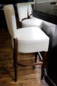 7 x Upholstered Restaurant Bar Stools - Covered In A Light Cream Faux Leather