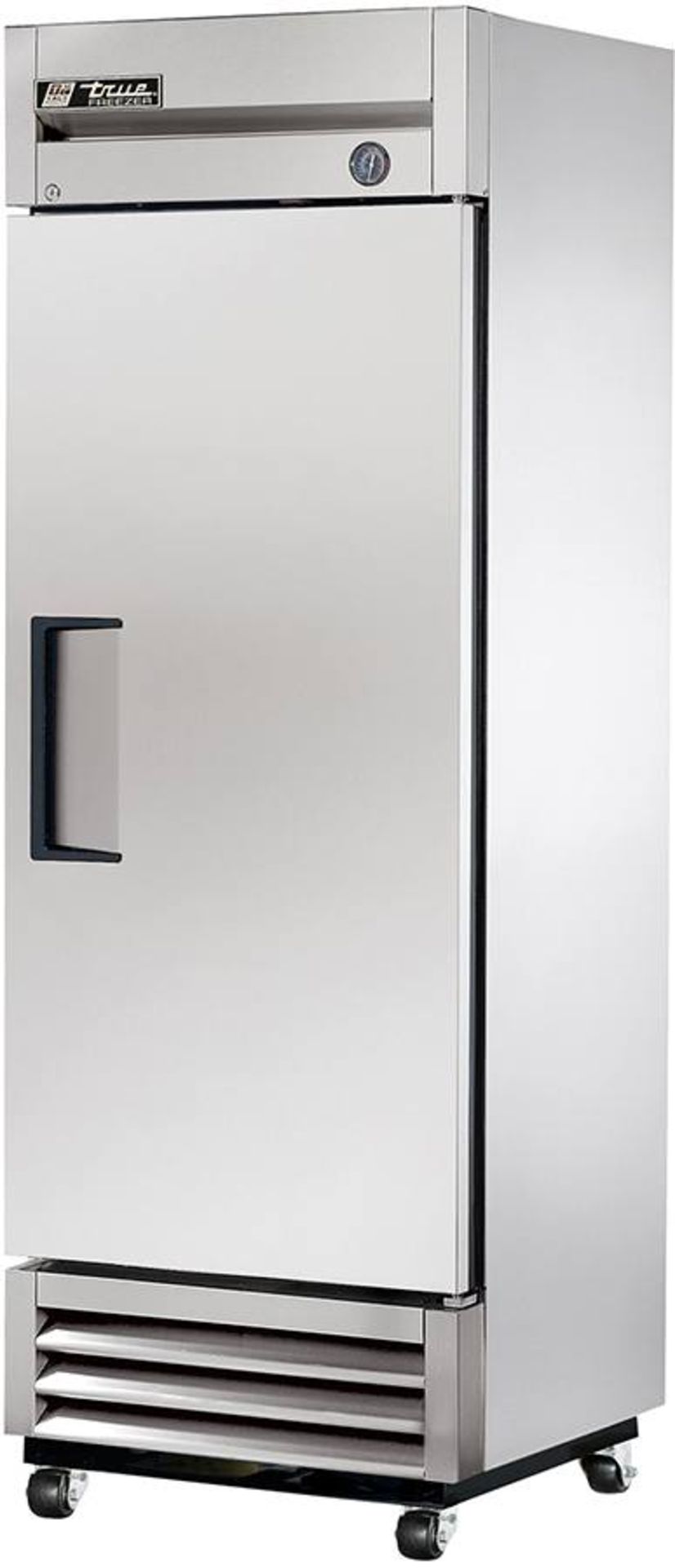 1 x True T-19E Upright Single Solid Door Fridge - Stainless Steel and Aluminium Finish - 230v - H200