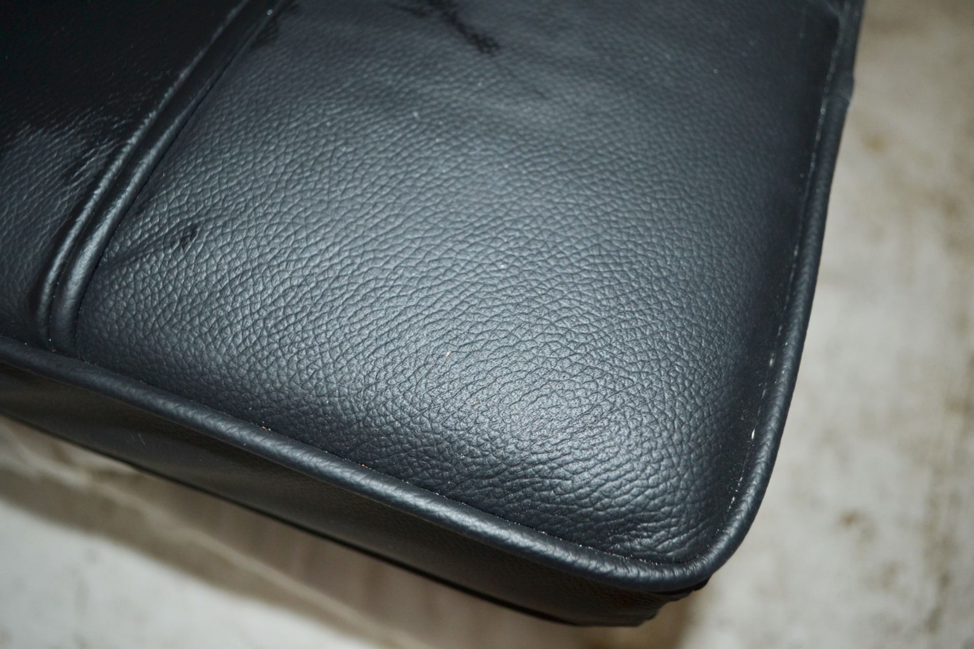 1 x Black Leather Square Foot Stool With Stainless Steel Cross Legs - Ref: BLT388 - Location: WA14 - Image 3 of 4