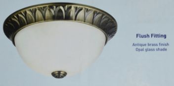 1 x Searchlight Antique Brass 2 Lamp Traditional Flush Ceiling Light with Frosted Glass 280mm -