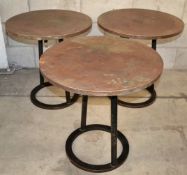 3 x Copper Topped Round Bar Tables - Dimensions: 60cm Diameter, Height 62cm