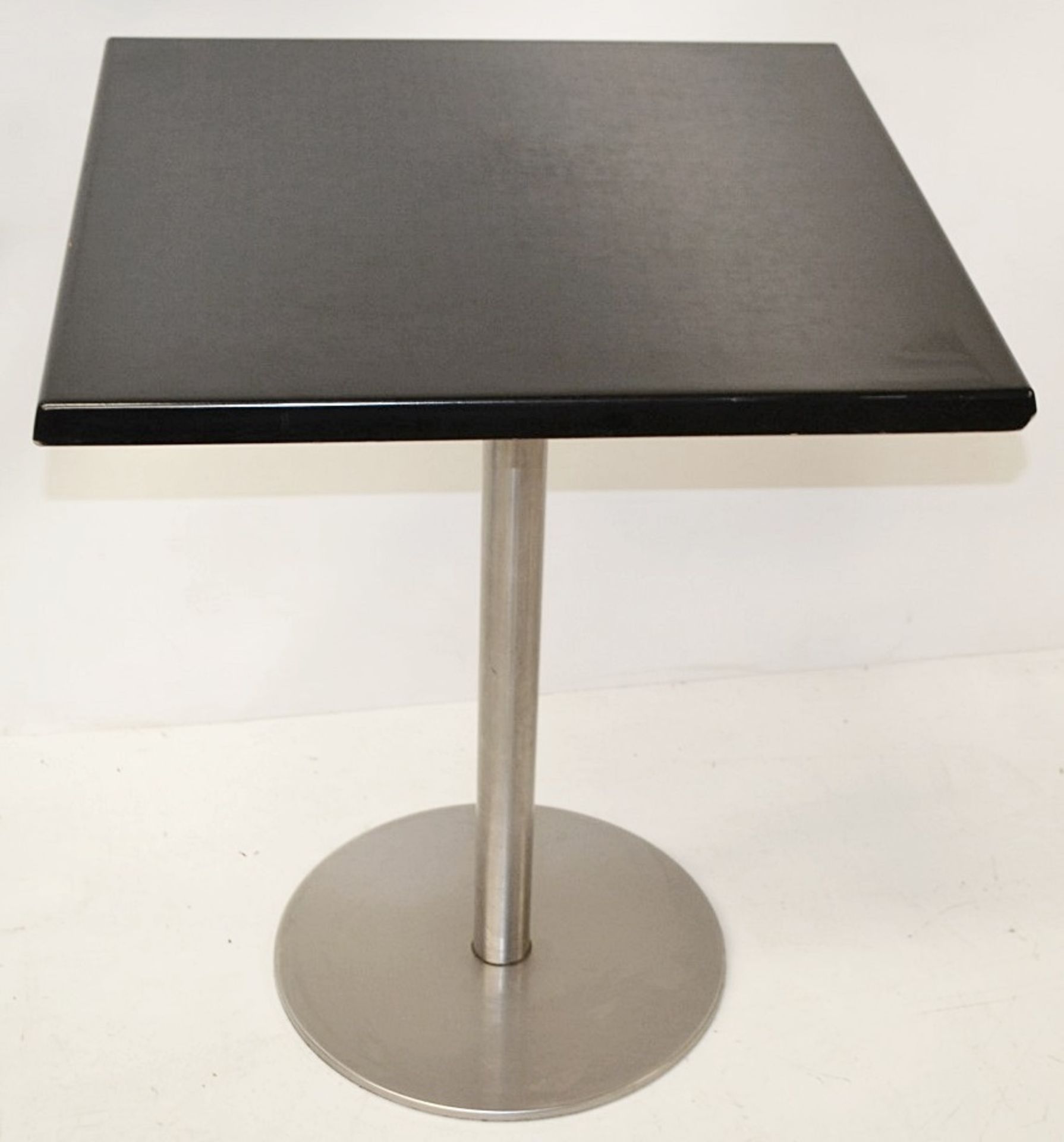 5 x Square Black Indoor/Outdoor Bistro Tables with Chrome Base - Dimensions: 60 x 60 x height 74cm