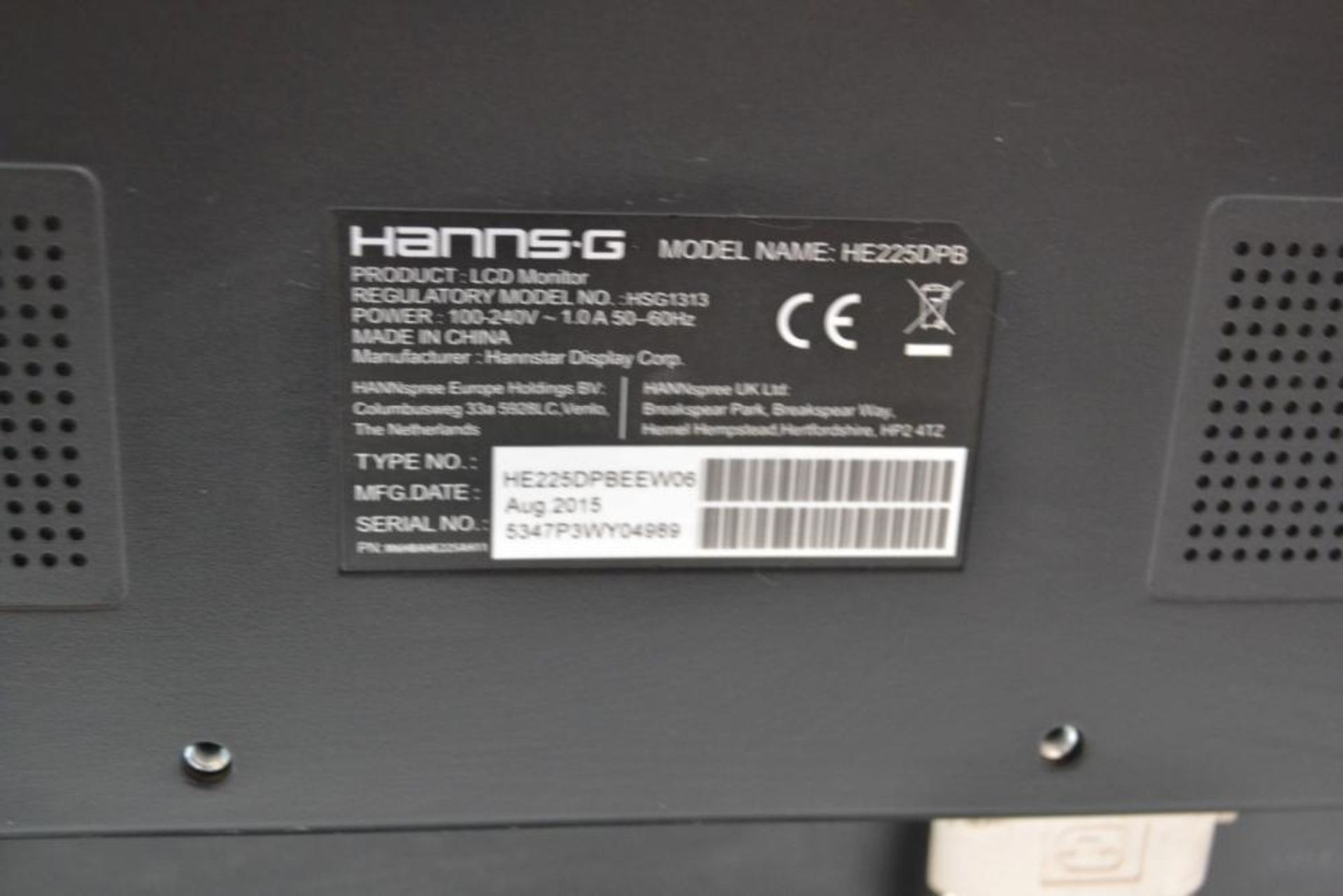2 x HannsG HE225DPB 21.5" Full HD DVI LED PC Monitors - Ref J2269 - CL394 - Location: Altrincham WA - Image 3 of 3