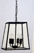 1 x Voyager Matt Black Tapered 4-Light Lantern With Clear Glass Metal Panels - New Boxed Stock -