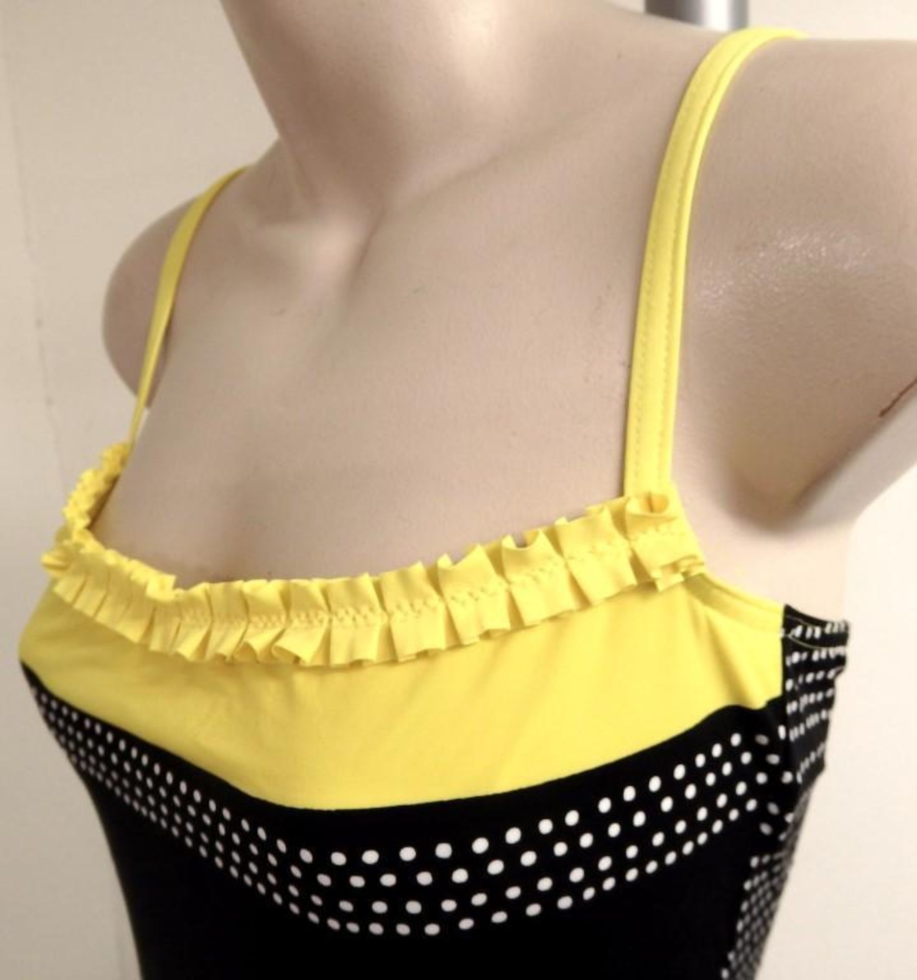 1 x Rasurel - Black Polka dot with canary yellow trim & frill Tobago Swimsuit - R21031 - Size 2 - UK - Image 6 of 8