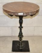 1 x Rustic Wood Topped Tables With An Ornate Metal Base - Dimensions: Diameter 50cm, Height 72cm