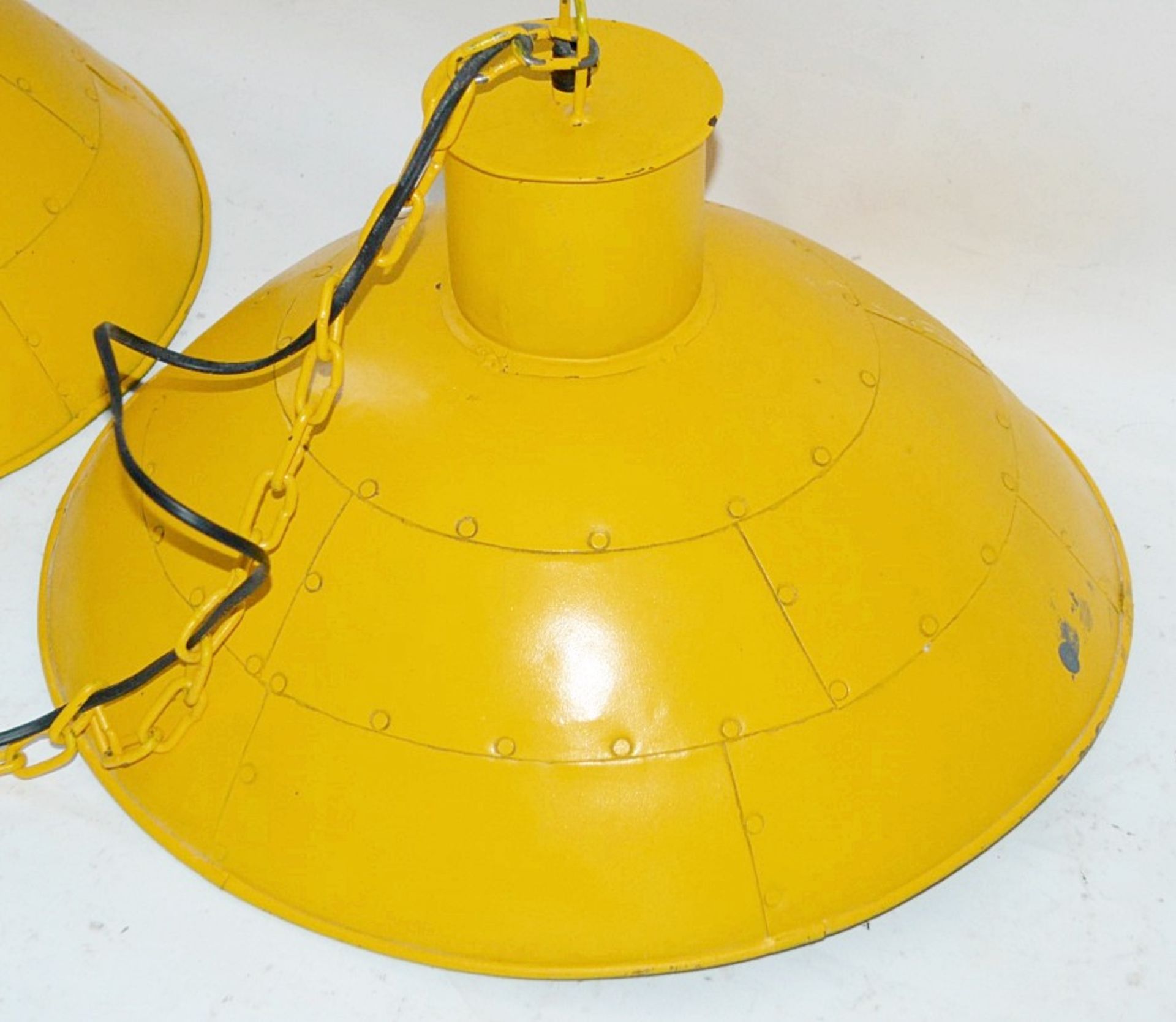 A Pair Of MAISONS DU MONDE Industrial-style Pendant Lights In Bright Yellow - Image 2 of 7