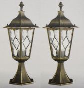 A Pair Of Searchlight 'Imperial' Black & Gold Outdoor Pedestal Lamps - New & Boxed - 93604BG/PalH