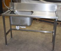 1 x Stainless Steel Single Basin Wash Stand Unit With Unpstand, Drainer and Rinse Hose Tap - H80 x