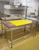 1 x Commercial Supermarket Butchers Prep Table - Stainless Steel Bench With Large Chopping Board and