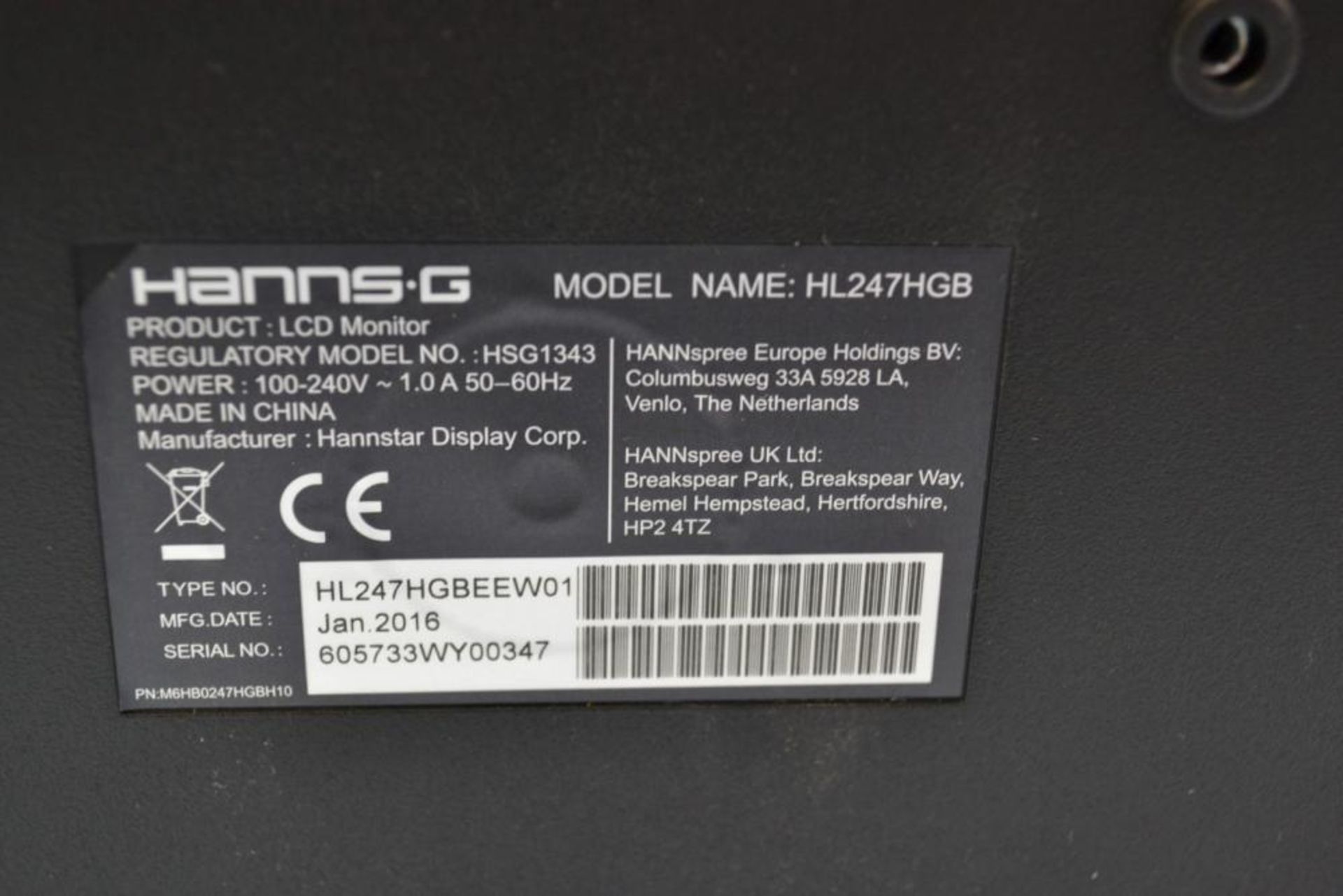 1 x HannsG HL247HGB 23.6" PC Monitors - Ref J2227 - CL394 - Location: Altrincham WA14 - HKPal2 <br - Image 3 of 3