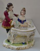 1 x Dresden Porcelain Figurine With Couple Playing The Piano - Ref J2142