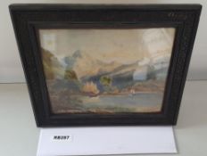 1 x Dunderave Castle Loch Fyne Painting In A Wooden Frame - Ref RB287 E - Dimensions: H30/L10cm - CL