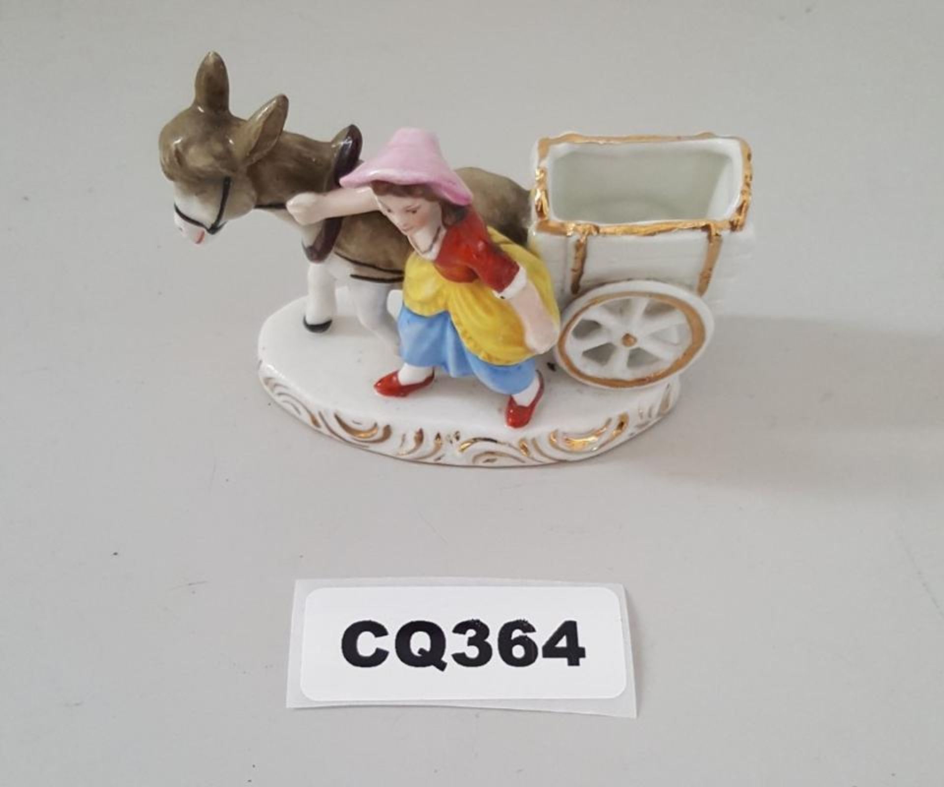 1 x Small Porcelain Figurine Of Women With Horse And Cart - Ref CQ364 E - Dimensions: H7/L9 cm - CL3 - Bild 2 aus 4