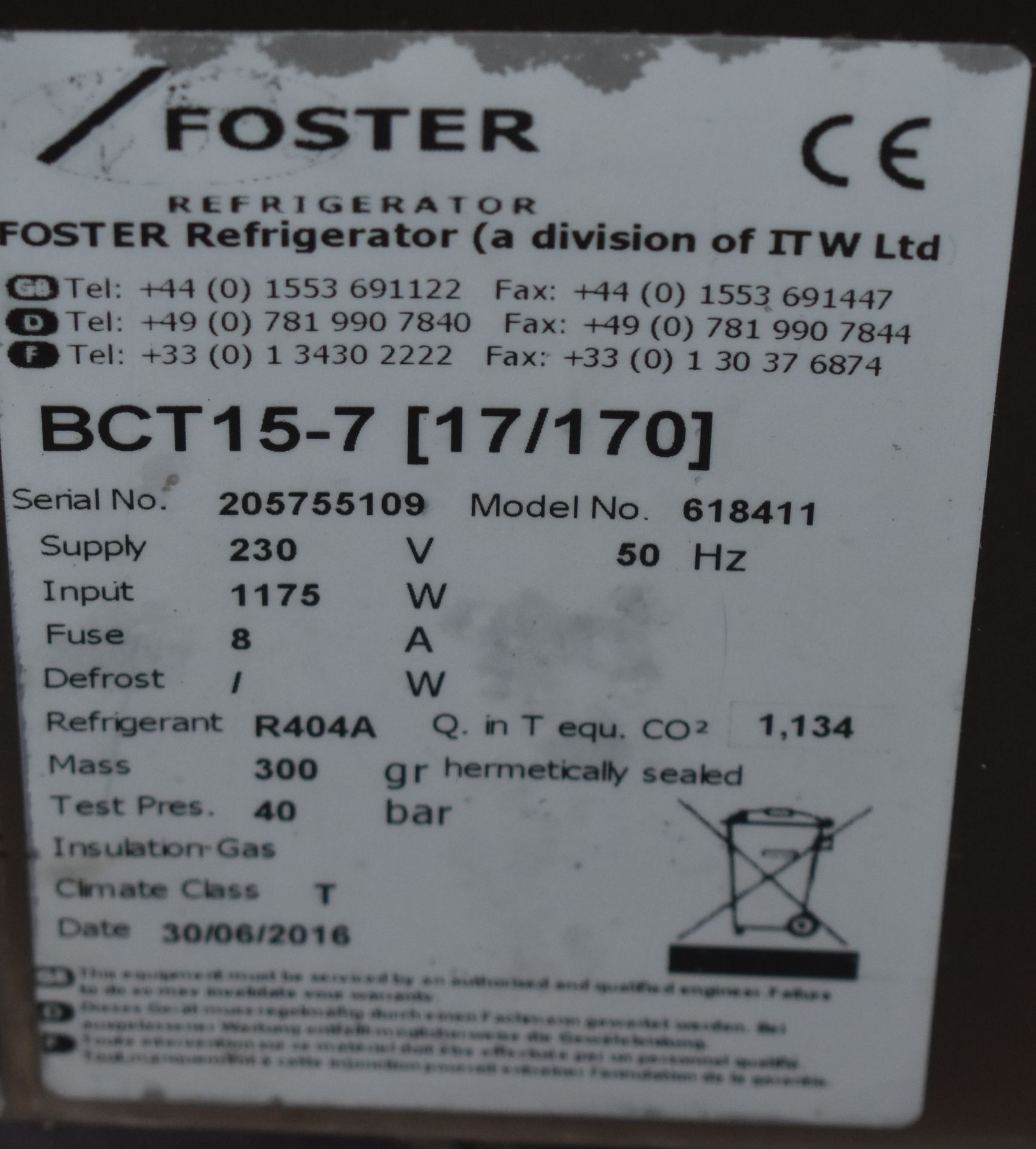 1 x Foster BCT15-7 Blast Chiller / Freezer  240v - CL454 - H89 x W75 x D69 cms - Ref MB254 - - Image 4 of 4