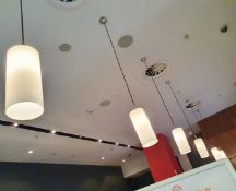 6 x Cylinder Opaque Glass Drop Lights - Recently Removed From A Milan-style City Centre Cafe