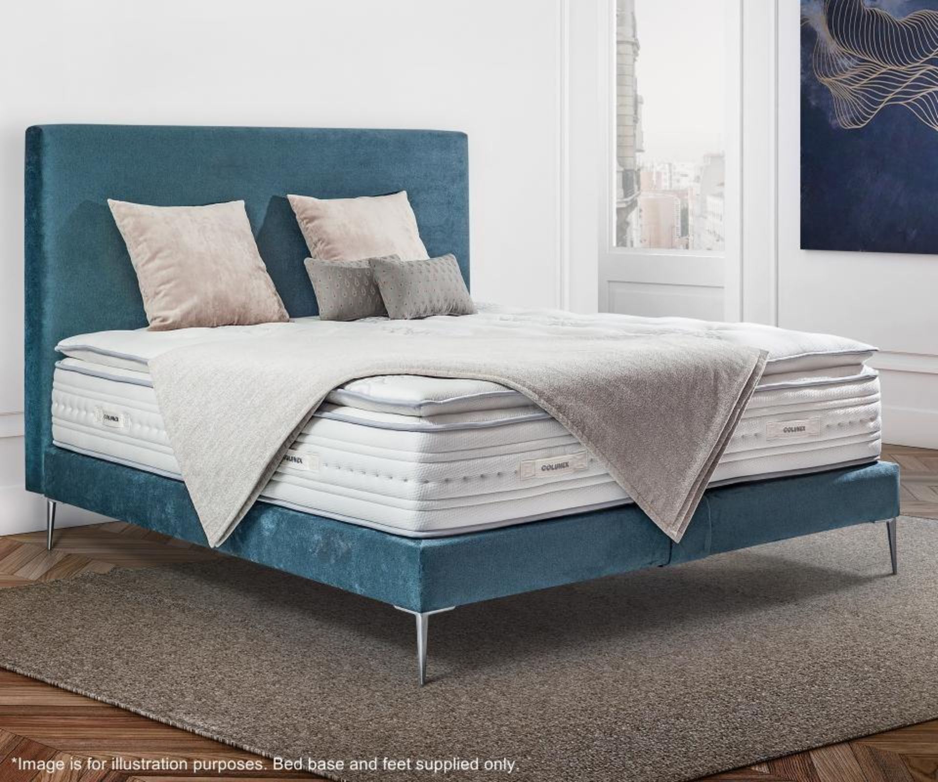 1 x Colunex 'Easy' Kingsize Bed Base - Upholstered In Grey Leather With Stylish Metal Feet - Dimensi