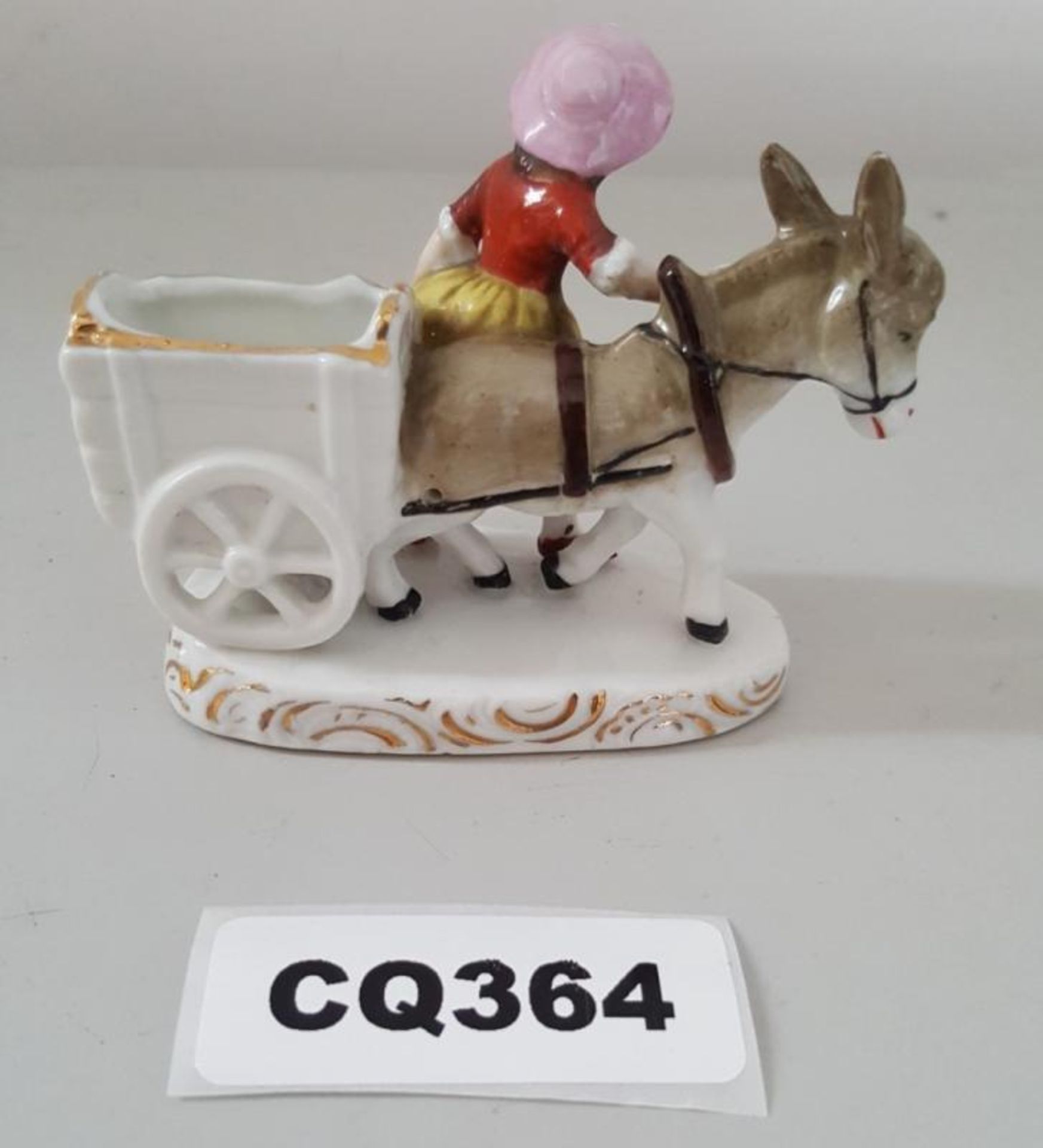 1 x Small Porcelain Figurine Of Women With Horse And Cart - Ref CQ364 E - Dimensions: H7/L9 cm - CL3 - Bild 4 aus 4