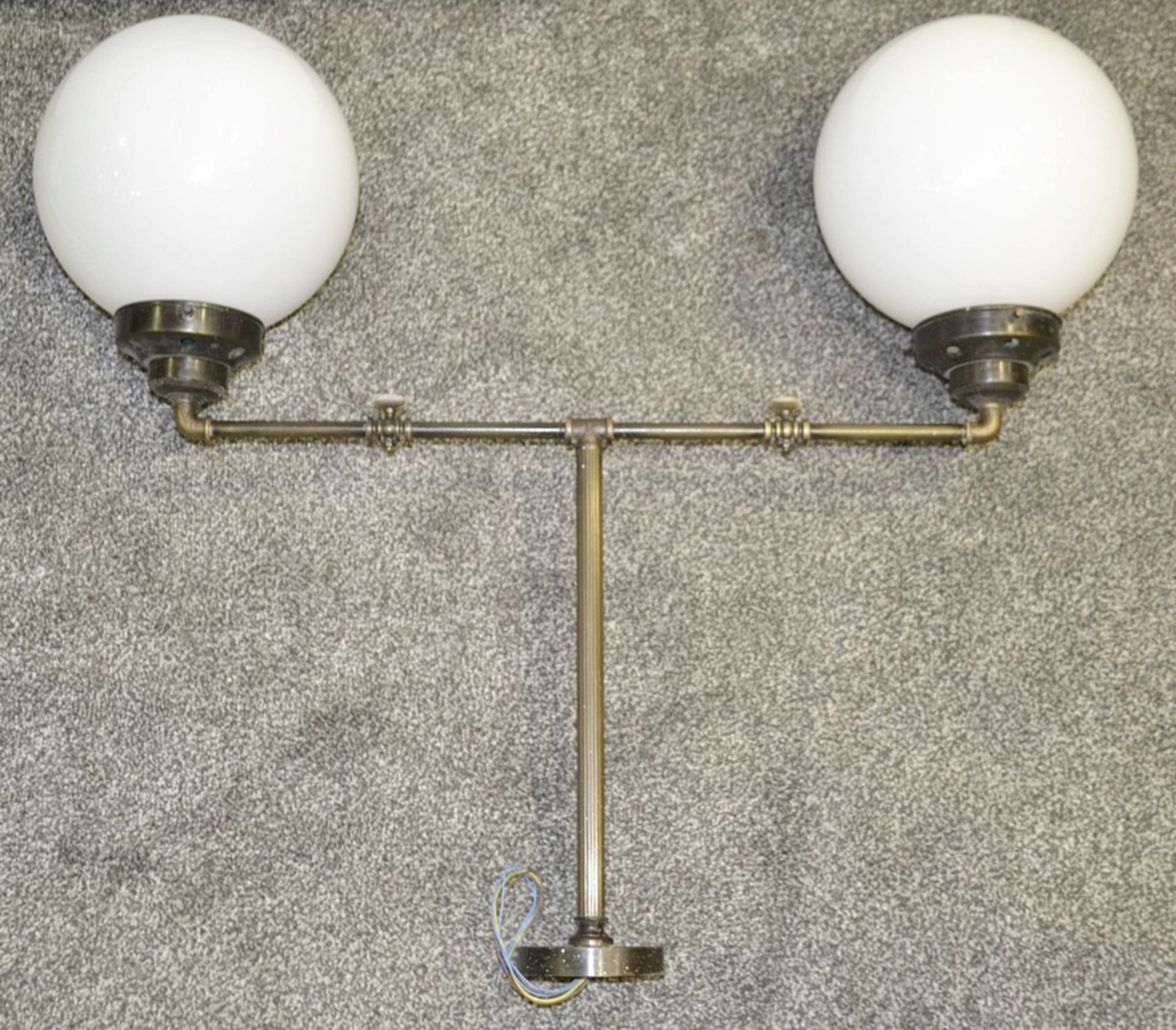 A Pair Of Industrial-Style 2-Sconce Light Fittings With With Opal Glass Shades