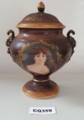 1 x Antique Porcelain Urn With A Womens Portrate On Front - Ref CQ359 E - Dimensions: H21/L15cm - CL