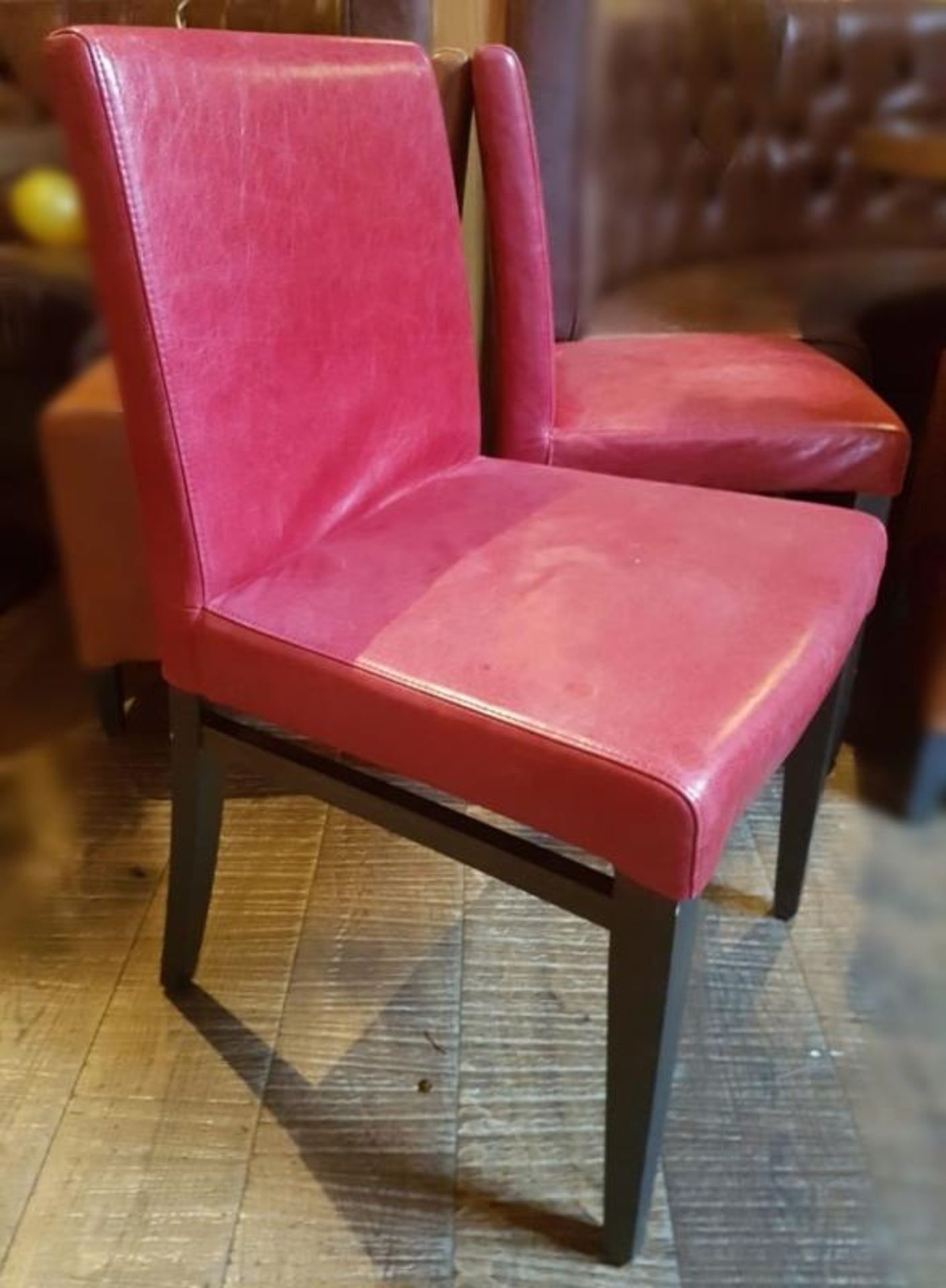 7 x Hard-wearing Red Leather Upholstered Commercial Dining Chairs - Recently Removed From A City Cen - Image 3 of 4