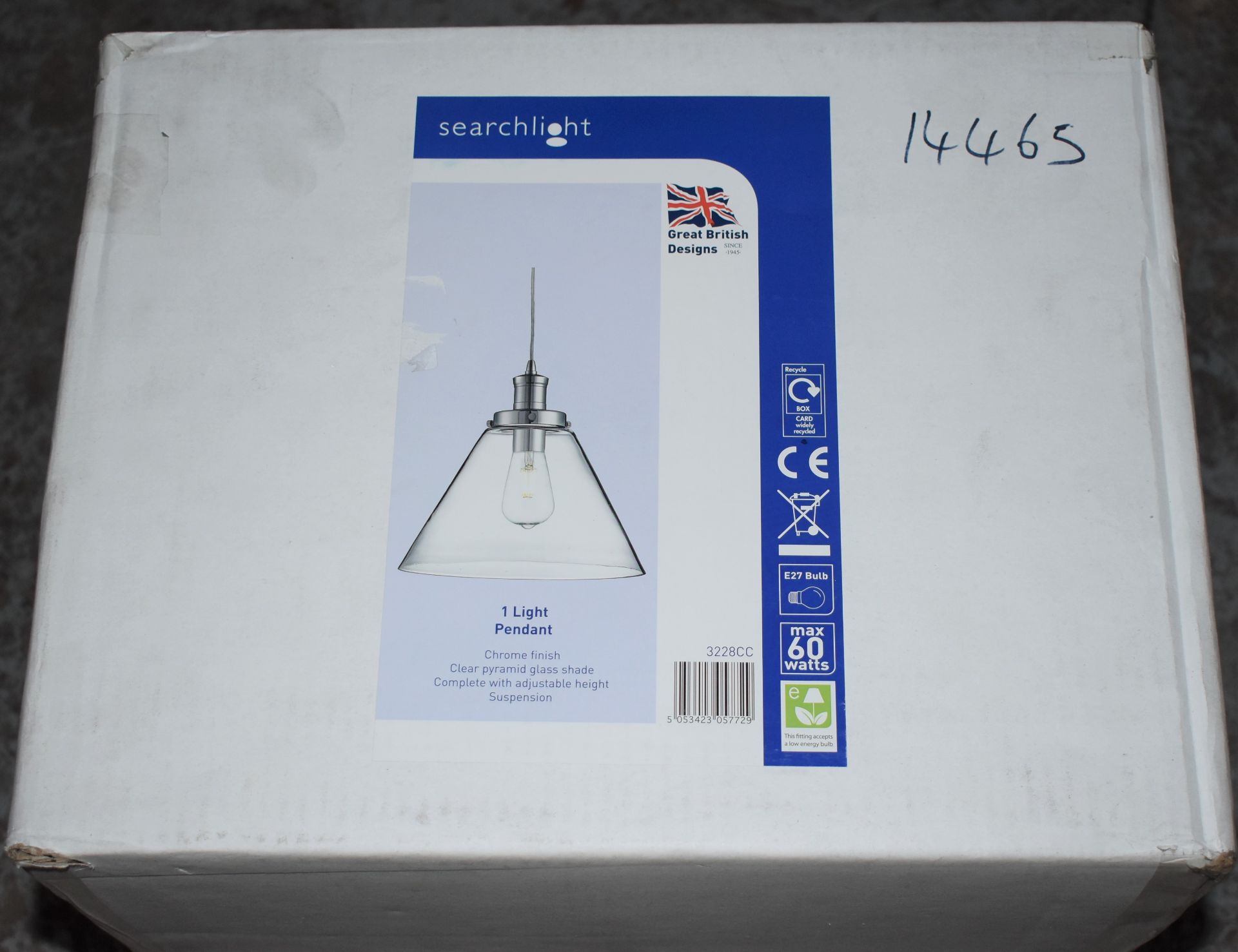 1 x Searchlight Pyramid 1 Light Ceiling Pendant Polished Chrome With Clear Glass Shade - Product - Image 2 of 2